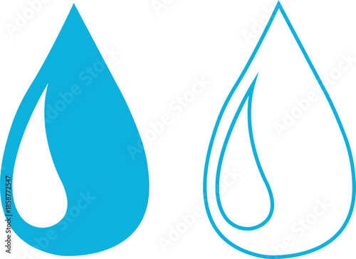 Water drops icons set collection with droplet splash symbols in flat and line style, liquid rain fluid illustration group for weather nature hygiene UI design and clean graphic elements