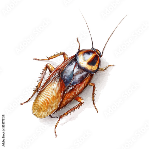 Watercolor isometric artwork featuring Cockroach, presented on white background.