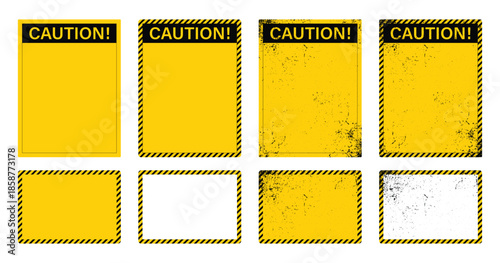 Set of blank yellow caution warning signs with black stripe borders vector illustration