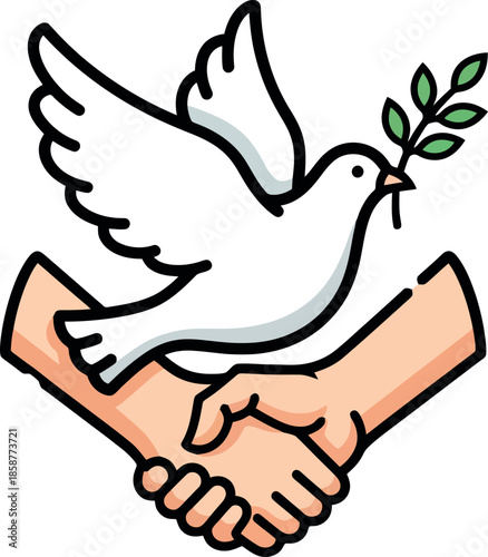 Handshake with Dove and Olive Branch.