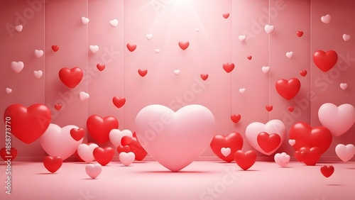 Valentine's day celebration with red and white hearts and balloons