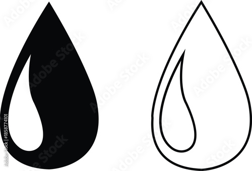 Water drops icons set collection with droplet splash symbols in flat and line style, liquid rain fluid illustration group for weather nature hygiene UI design and clean graphic elements