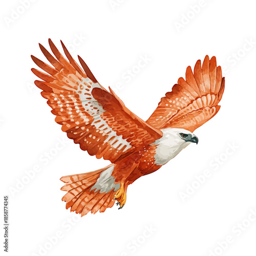 Isometric watercolor rendering of Thunderbird, isolated on a clean white background.