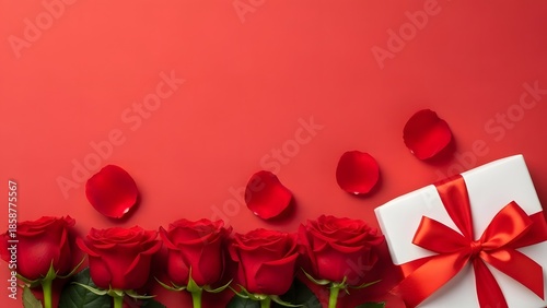 Romantic red roses and gift box on valentine's day