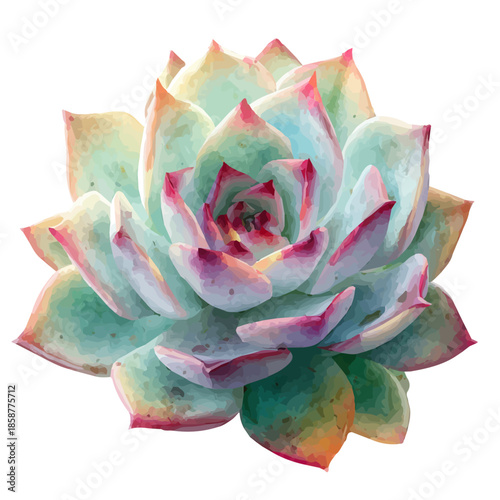 Echeveria illustrated in isometric watercolor style, isolated on white.