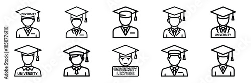 Collection of university lecture Editable stroke icon set.