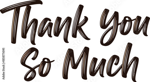 An elegantly styled handwritten brush script spelling out 'Thank You So Much' in a warm brown tone, conveying sincere gratitude and appreciation
