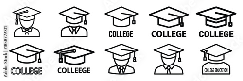 Collection of college education Editable stroke icon set.
