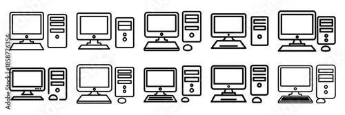 Collection of computer class Editable stroke icon set.