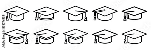 Collection of graduation cap Editable stroke icon set.
