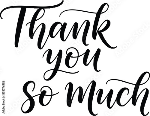 Express your gratitude with the elegant calligraphy of 'Thank You So Much' written in flowing black script against a white background, perfect for any occasion