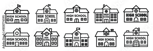 Collection of high school Editable stroke icon set.