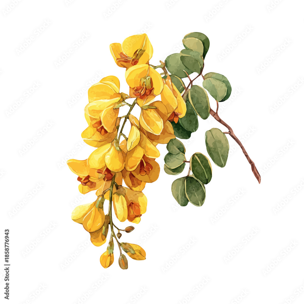 Naklejka premium Watercolor isometric artwork featuring Cassia, presented on white background.