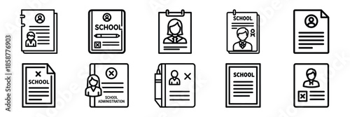 Collection of school administration Editable stroke icon set.