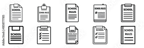 Collection of school rules Editable stroke icon set.