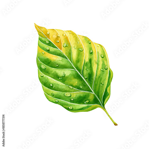 Watercolor isometric artwork featuring Teak Leaf, presented on white background.