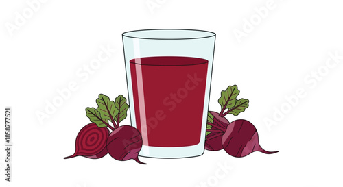 A vibrant glass of beet juice accompanied by fresh beetroots