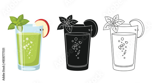 Three variations of a refreshing drink with mint and a fruit slice