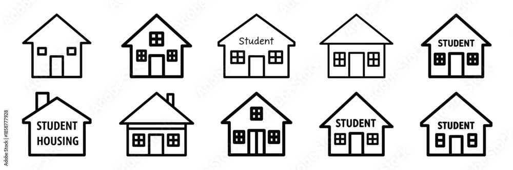 Fototapeta premium Collection of student housing Editable stroke icon set.
