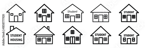 Collection of student housing Editable stroke icon set.