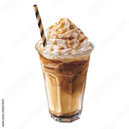 Watercolor isometric artwork featuring Coffee Frappuccino, presented on white background.