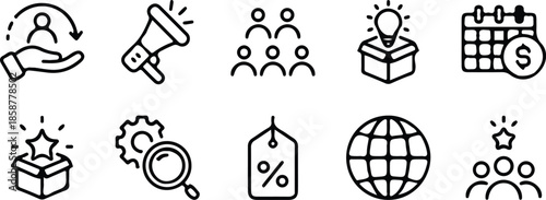 marketing business black line icons set vector illustration collection design editable stroke