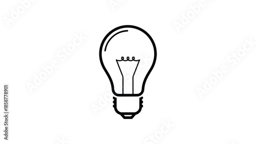 A black outline icon of a classic incandescent lightbulb with a filament, on a clean white background