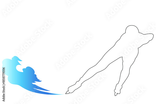 スピードスケートの線画シルエットイラスト｜氷上を滑走する冬季スポーツ選手素材