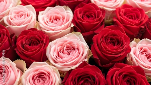 A bouquet of red and pink roses in full bloom