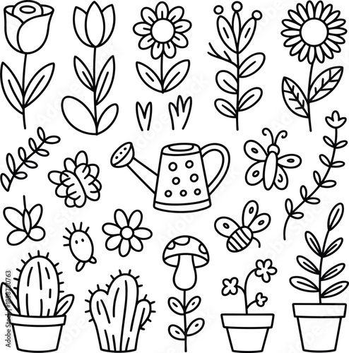 Garden Flowers Potted Plants Doodles