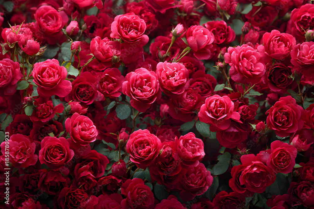 Fototapeta premium Natural red roses background, flowers wall.