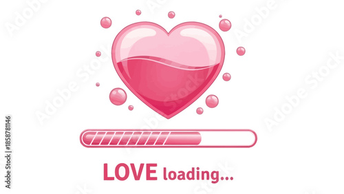 A heart-shaped love symbol is being filled with affection as indicated by a loading bar below it surrounded by pink droplets