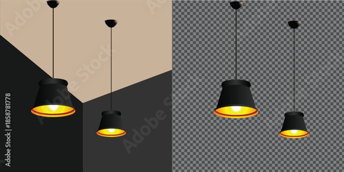 Modern Black Industrial Pendant Light Set Vector Illustration