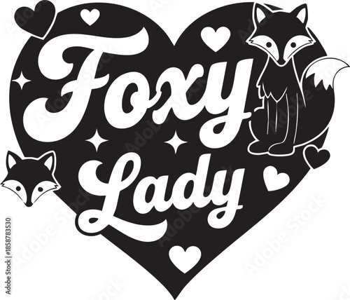 Foxy Lady Sitting on Heart with Foxes and Hearts