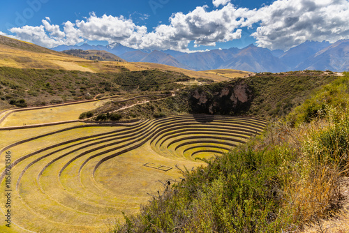 Schilderij op canvas Moray terraces in Peru, Cusco Incas sacred valley of Incas cultural and historical archeological heritage of South America