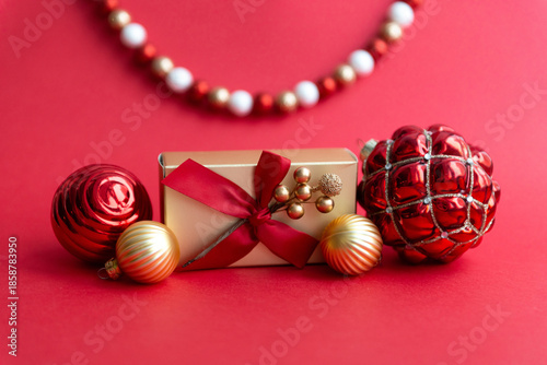 Christmas or New Year decorations on a red background