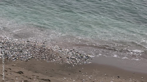 Aerial View of Pebbles Sandy Beach Aegean Sea Greece Fall Nature