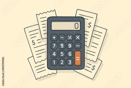 Calculator and Expense Receipts Flat Accounting Illustration