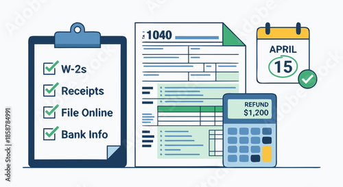 Tax Preparation Checklist and Financial Forms Illustration