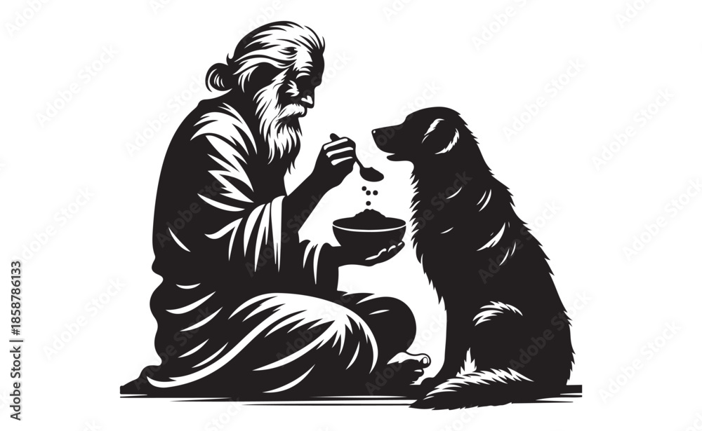 Fototapeta premium Elderly man sharing a meal with his loyal dog