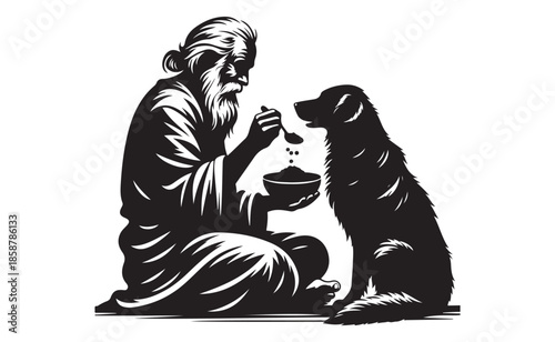 Elderly man sharing a meal with his loyal dog