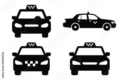 taxi cab silhouette vector icon set, black color and white background