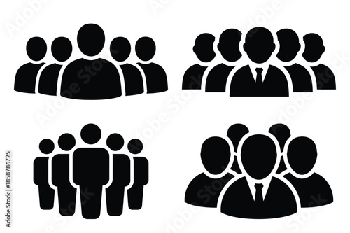 team people silhouette vector icon set, black color and white background