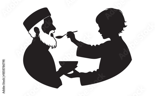 Heartwarming moment of child feeding elderly man