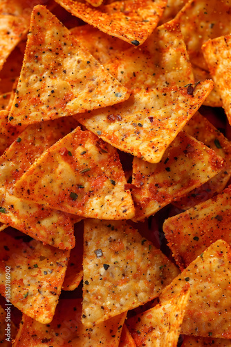 Spicy Tortilla Chips Close-Up with Crunchy Seasoned Texture