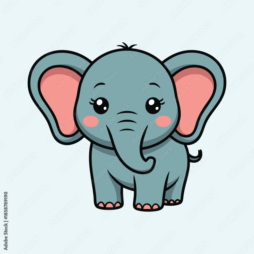 Fototapeta premium Friendly Light Blue Cartoon Elephant with Pink Details