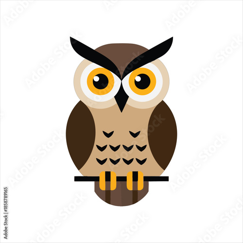 Stylized Owl Perched on Branch with Large Eyes
