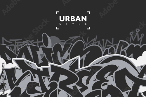 Modern graffiti abstract background in black and white colors. Dynamic wild style lettering. Street art and hip-hop design elements. Ideal for banner, print, poster.