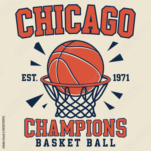 Chicago Basketball Sports Graphics Vintage Champions Team T Shirt Design Blending Classic Hockey Aesthetic for Streetwear Apparel Merchandise Poster Prints Retro Urban Fan Culture Style