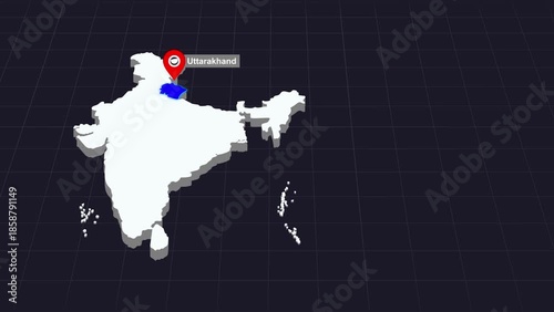 Uttarakhand India Map Animation Highlighted State